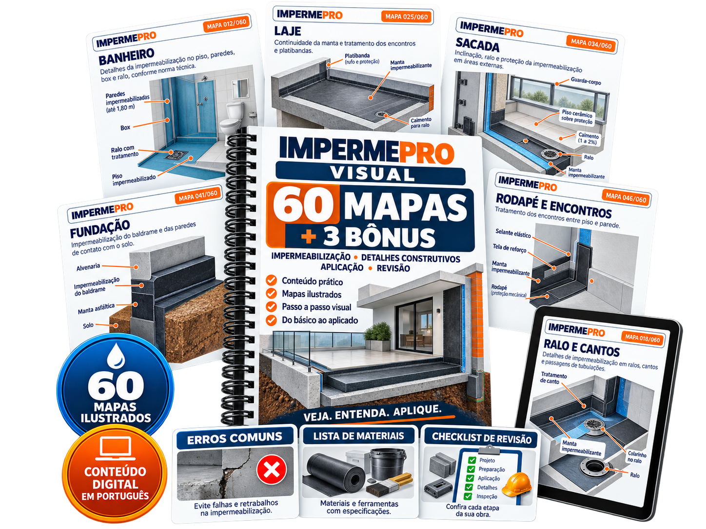 ImpermePro Visual — 60 mapas ilustrados de impermeabilização + 3 bônus
