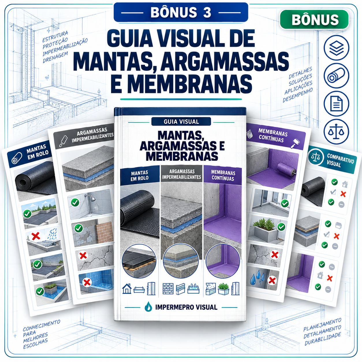 Capa do Bônus 3 · Guia visual de mantas, argamassas e membranas